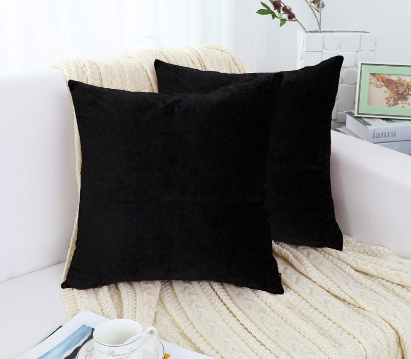 Jeneoo Comfy Soft Thick Velvet Throw Pillow Covers Decorative Solid Square Couch Cushion Cases for Bedroom Sofa Car Decor (Black, 16 x 16 Inches, 2 Pieces) - Image 2